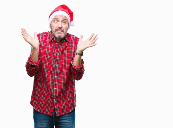 Hombre Mediana Edad Con Sombrero Navidad Sobre Fondo Aislado Expresión — Foto de Stock
