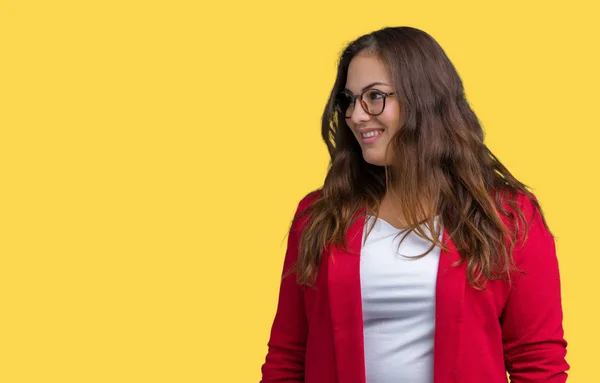 Hermosa Mujer Negocios Más Tamaño Joven Usando Chaqueta Elegante Gafas —  Fotos de Stock