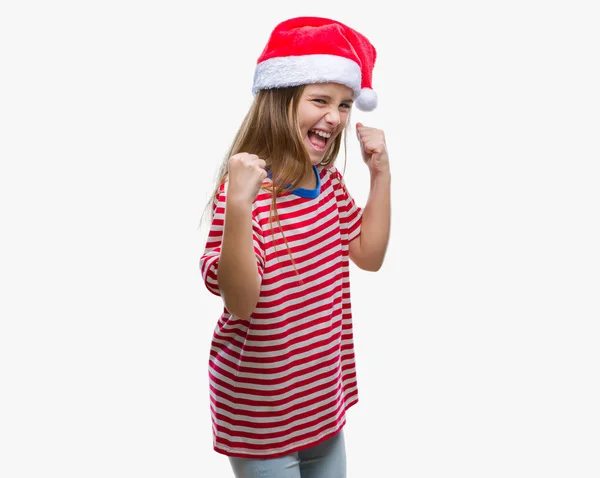 Young Beautiful Girl Wearing Christmas Hat Isolated Background Very Happy — Stock Photo, Image