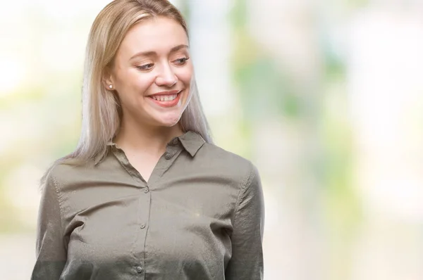 Joven Mujer Negocios Rubia Sobre Fondo Aislado Mirando Hacia Otro — Foto de Stock