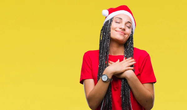 Jovem Trançado Cabelo Afro Americano Menina Vestindo Chapéu Natal Sobre — Fotografia de Stock