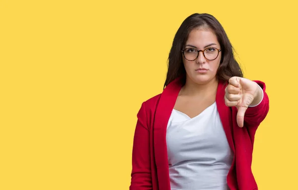 Hermosa Mujer Negocios Más Tamaño Joven Usando Chaqueta Elegante Gafas —  Fotos de Stock