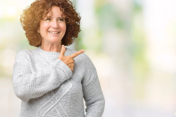 Belle Femme Âgée Âge Moyen Portant Pull Hiver Sur Fond — Photo