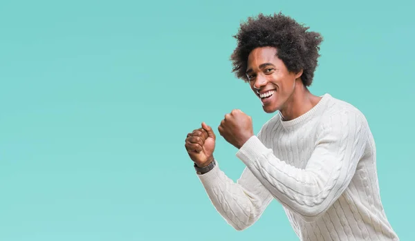 Boldog Afro Amerikai Fekete Ember Ünneplők Nagyon Izgatott Magabiztos — Stock Fotó