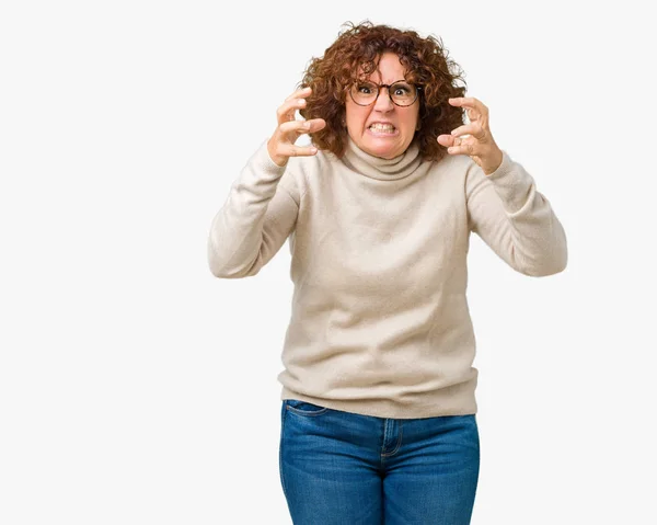 Hermosa Mujer Mediana Edad Ager Usando Jersey Cuello Alto Gafas — Foto de Stock