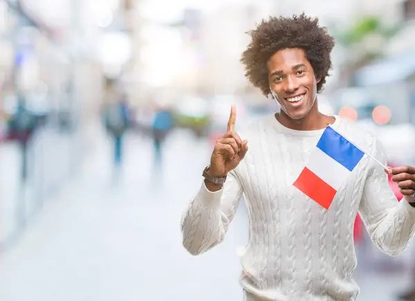 Afroamerikanischer Mann Flagge Von Frankreich Über Isoliertem Hintergrund Überrascht Mit — Stockfoto