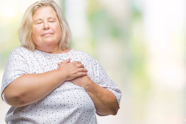 Senior Más Tamaño Mujer Caucásica Sobre Fondo Aislado Sonriendo Con — Foto de Stock