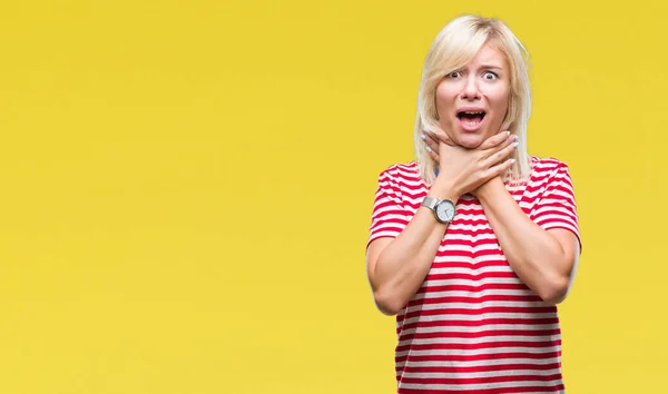 Young Beautiful Blonde Woman Isolated Background Shouting Suffocate Because Painful — Stock Photo, Image