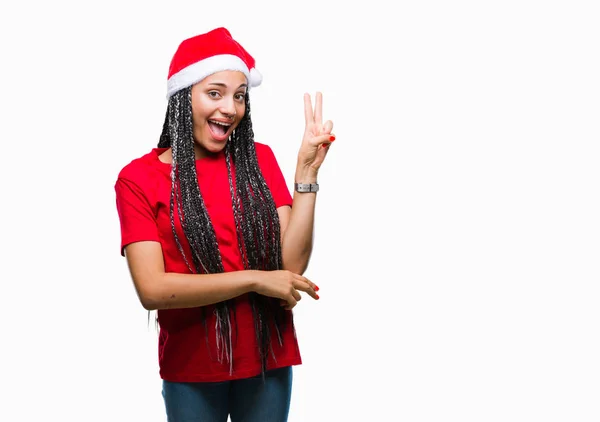 Jeune Fille Afro Américaine Aux Cheveux Tressés Portant Chapeau Noël — Photo