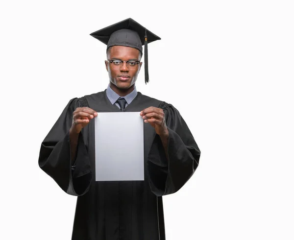 Junge Graduierte Afrikanisch Amerikanische Mann Hält Leere Papier Abschluss Über — Stockfoto