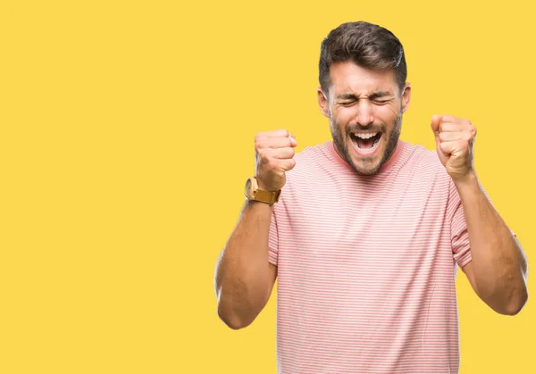 Young Handsome Man Isolated Background Excited Success Arms Raised Celebrating — Stock Photo, Image