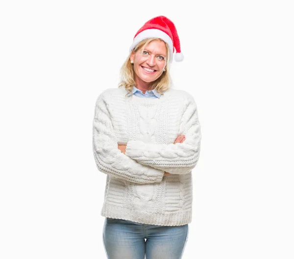 Mulher Loira Meia Idade Usando Chapéu Natal Sobre Fundo Isolado — Fotografia de Stock