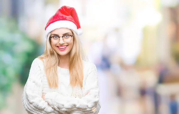 Jeune Belle Femme Blonde Portant Chapeau Noël Sur Fond Isolé — Photo