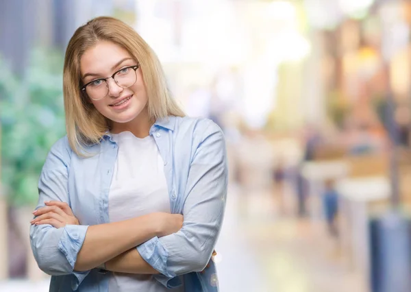 Joven Mujer Negocios Caucásica Con Gafas Sobre Fondo Aislado Cara —  Fotos de Stock