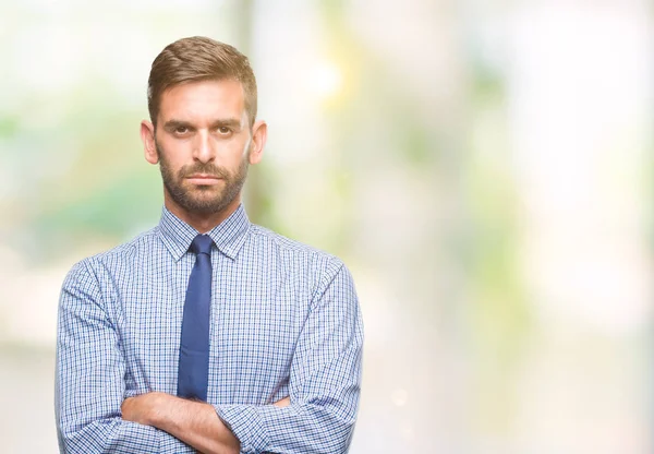 Jonge Knappe Zakenman Geïsoleerde Achtergrond Scepticus Nerveus Afkeurende Uitdrukking Het — Stockfoto