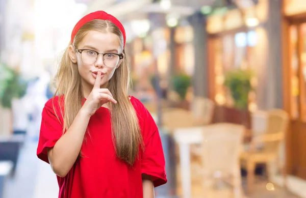 Young Beautiful Girl Wearing Glasses Isolated Background Asking Quiet Finger — Stock Photo, Image