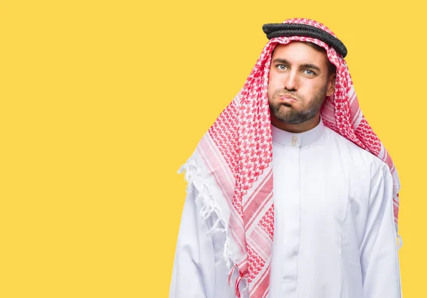 Young Handsome Man Wearing Keffiyeh Isolated Background Puffing Cheeks Funny — Stock Photo, Image