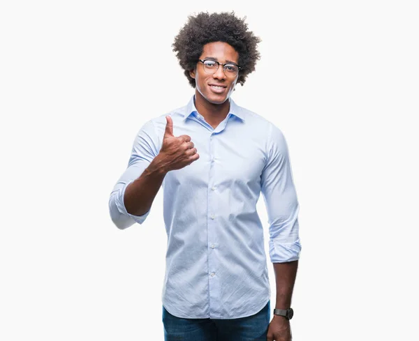Afro Amerikansk Affärsman Bära Glasögon Över Isolerade Bakgrund Gör Glad — Stockfoto