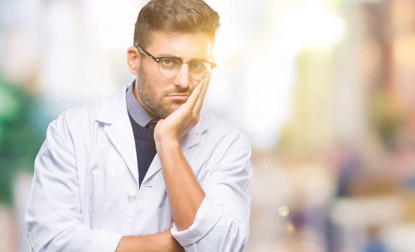 Young Handsome Man Wearing Doctor Scientis Coat Isolated Background Thinking — Stock Photo, Image