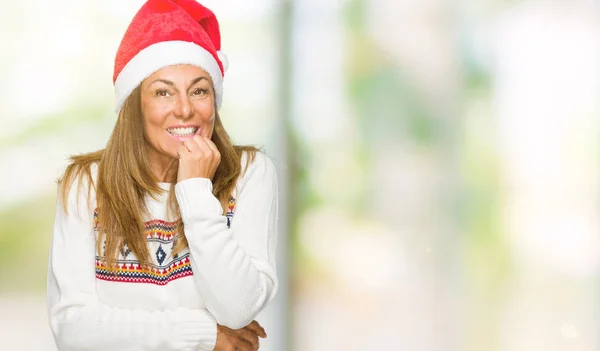 Middle Age Adult Woman Wearing Winter Sweater Chrismat Hat Isolated — Stock Photo, Image