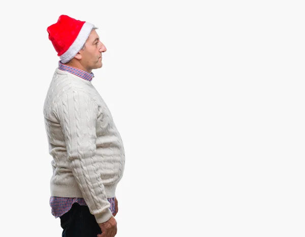 Hombre Mayor Guapo Con Sombrero Navidad Sobre Fondo Aislado Mirando — Foto de Stock