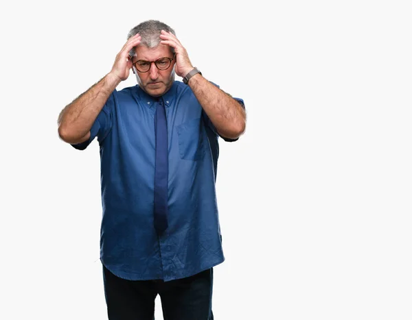 Bello Uomo Affari Anziano Sfondo Isolato Che Soffre Mal Testa — Foto Stock