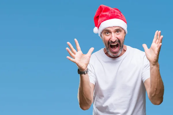 Middelbare Leeftijd Hoary Senior Man Dragen Kerstmuts Geïsoleerd Achtergrond Vieren — Stockfoto