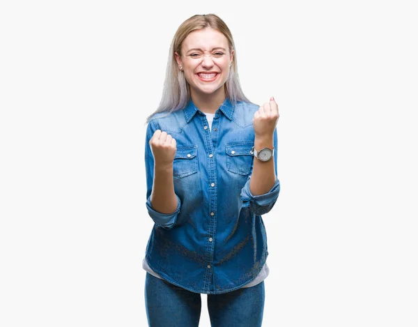 Young Blonde Woman Isolated Background Very Happy Excited Doing Winner — Stock Photo, Image