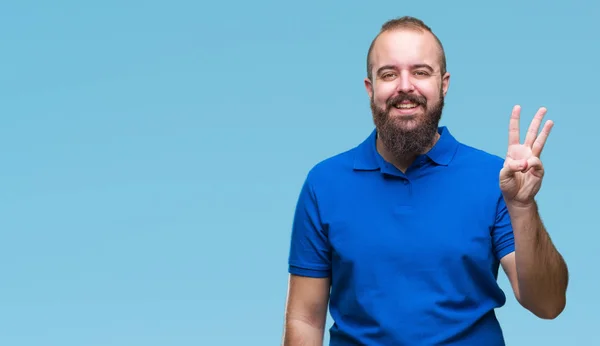 Jovem Caucasiano Hipster Homem Vestindo Camisa Azul Sobre Fundo Isolado — Fotografia de Stock