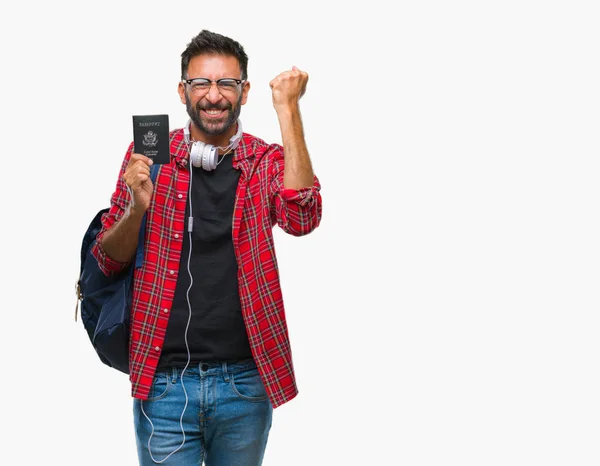 Erwachsene Hispanische Student Mann Mit Pass Von Amerika Über Isolierten — Stockfoto