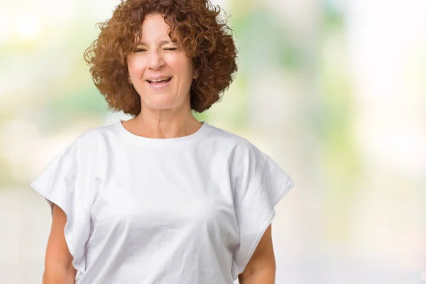 Hermosa Mujer Mediana Edad Ager Vistiendo Camiseta Blanca Sobre Fondo —  Fotos de Stock