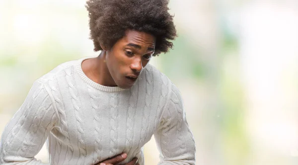 Afro American Man Isolated Background Hand Stomach Because Indigestion Painful — Stock Photo, Image