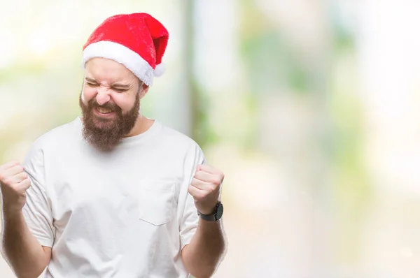 Joven Hombre Hipster Caucásico Con Sombrero Navidad Sobre Fondo Aislado —  Fotos de Stock