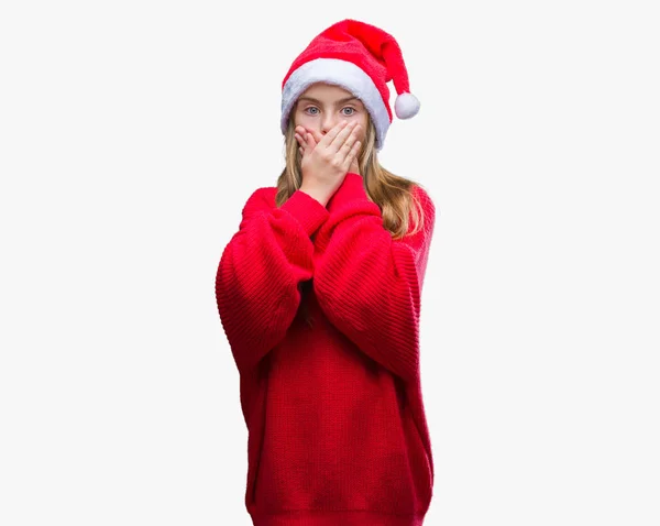 Giovane Bella Ragazza Che Indossa Cappello Natale Sfondo Isolato Scioccato — Foto Stock