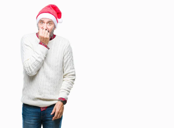 Edad Media Hoary Hombre Mayor Con Sombrero Navidad Sobre Fondo — Foto de Stock