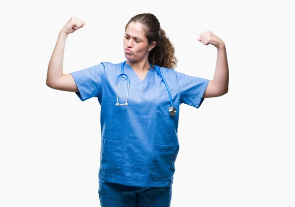 Young Brunette Doctor Girl Wearing Nurse Surgeon Uniform Isolated Background — Stock Photo, Image