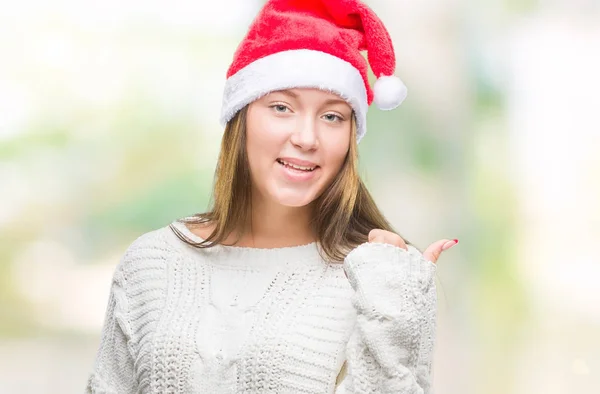 Mladá Krásná Kavkazský Žena Nosí Vánoční Čepice Izolované Pozadí Usmívající — Stock fotografie