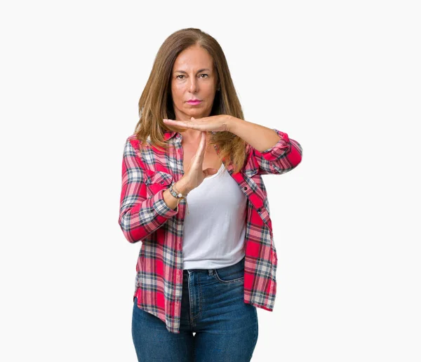 Beautiful Middle Age Woman Wearing Isolated Background Doing Time Out — Stock Photo, Image