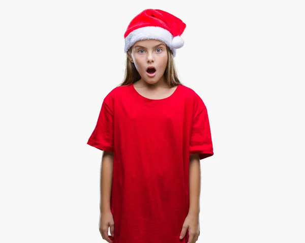 Young Beautiful Girl Wearing Christmas Hat Isolated Background Afraid Shocked — Stock Photo, Image