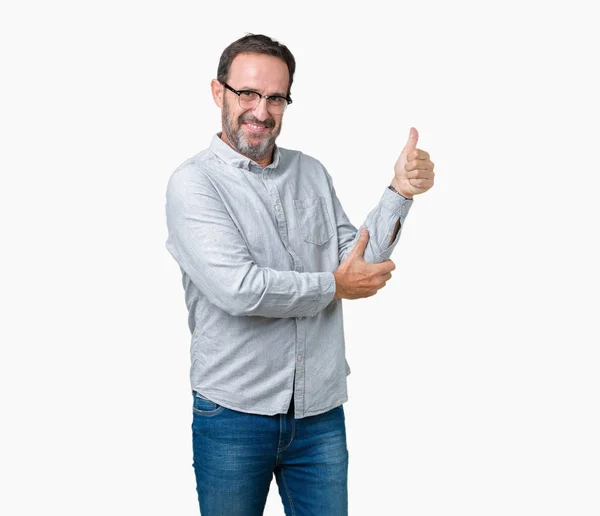 Guapo Mediana Edad Elegante Hombre Mayor Con Gafas Sobre Fondo — Foto de Stock