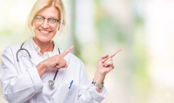 Middle Age Blonde Doctor Woman Isolated Background Smiling Looking Camera — Stock Photo, Image