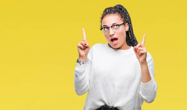 Jovem Trançado Cabelo Afro Americano Menina Vestindo Óculos Suéter Sobre — Fotografia de Stock