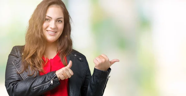 Beautiful Size Young Woman Wearing Fashion Leather Jacket Isolated Background — Stock Photo, Image