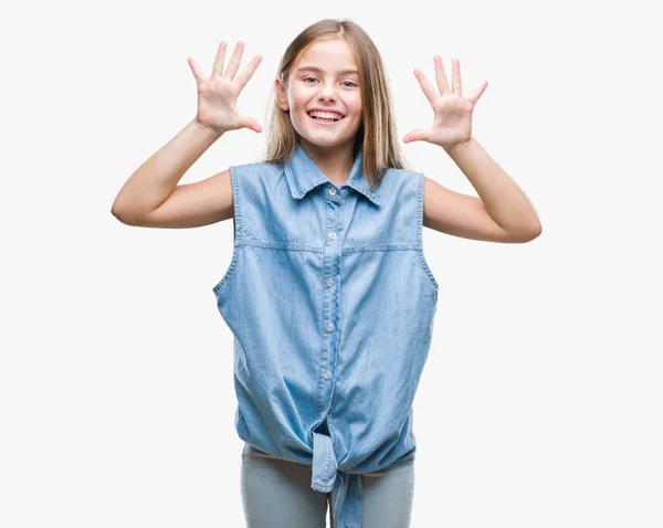 Genç Güzel Kız Gösterilen Parmakları Ile Işaret Izole Arka Plan — Stok fotoğraf