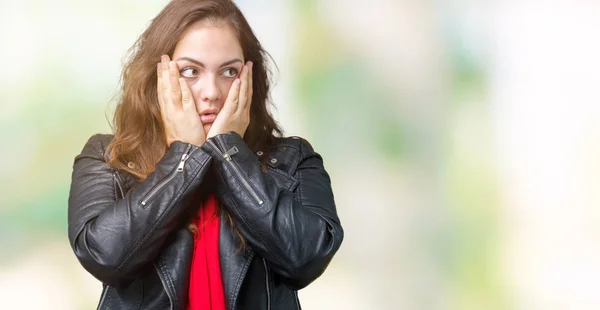 Vackra Storlek Ung Kvinna Klädd Mode Skinnjacka Över Isolerade Bakgrund — Stockfoto