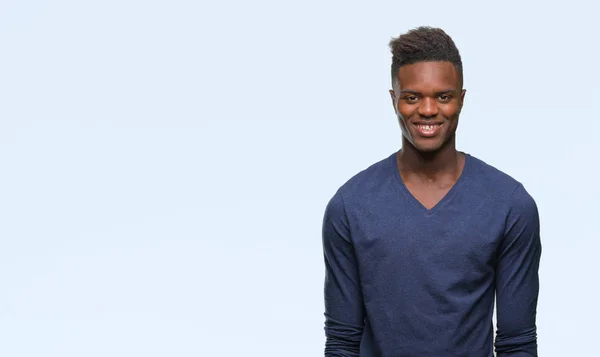 Jovem Homem Afro Americano Sobre Fundo Isolado Com Sorriso Feliz — Fotografia de Stock