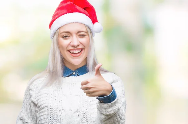 Giovane Donna Bionda Che Indossa Cappello Natale Sfondo Isolato Facendo — Foto Stock