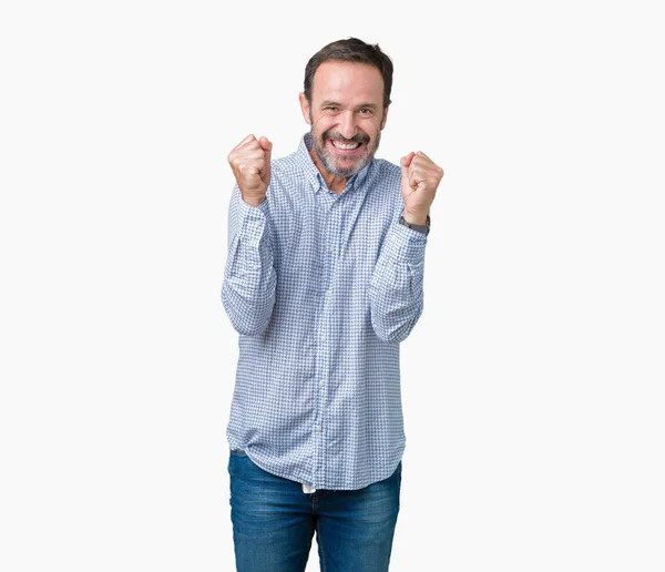 Bonito Homem Meia Idade Elegante Sênior Sobre Fundo Isolado Celebrando — Fotografia de Stock