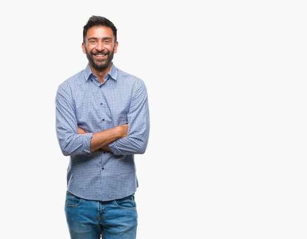Homem Hispânico Adulto Sobre Fundo Isolado Rosto Feliz Sorrindo Com — Fotografia de Stock