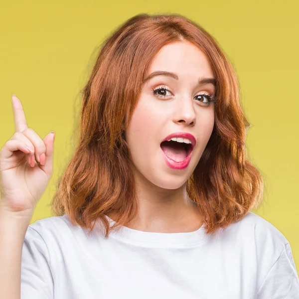 Jovem Mulher Bonita Sobre Fundo Isolado Apontando Dedo Para Cima — Fotografia de Stock